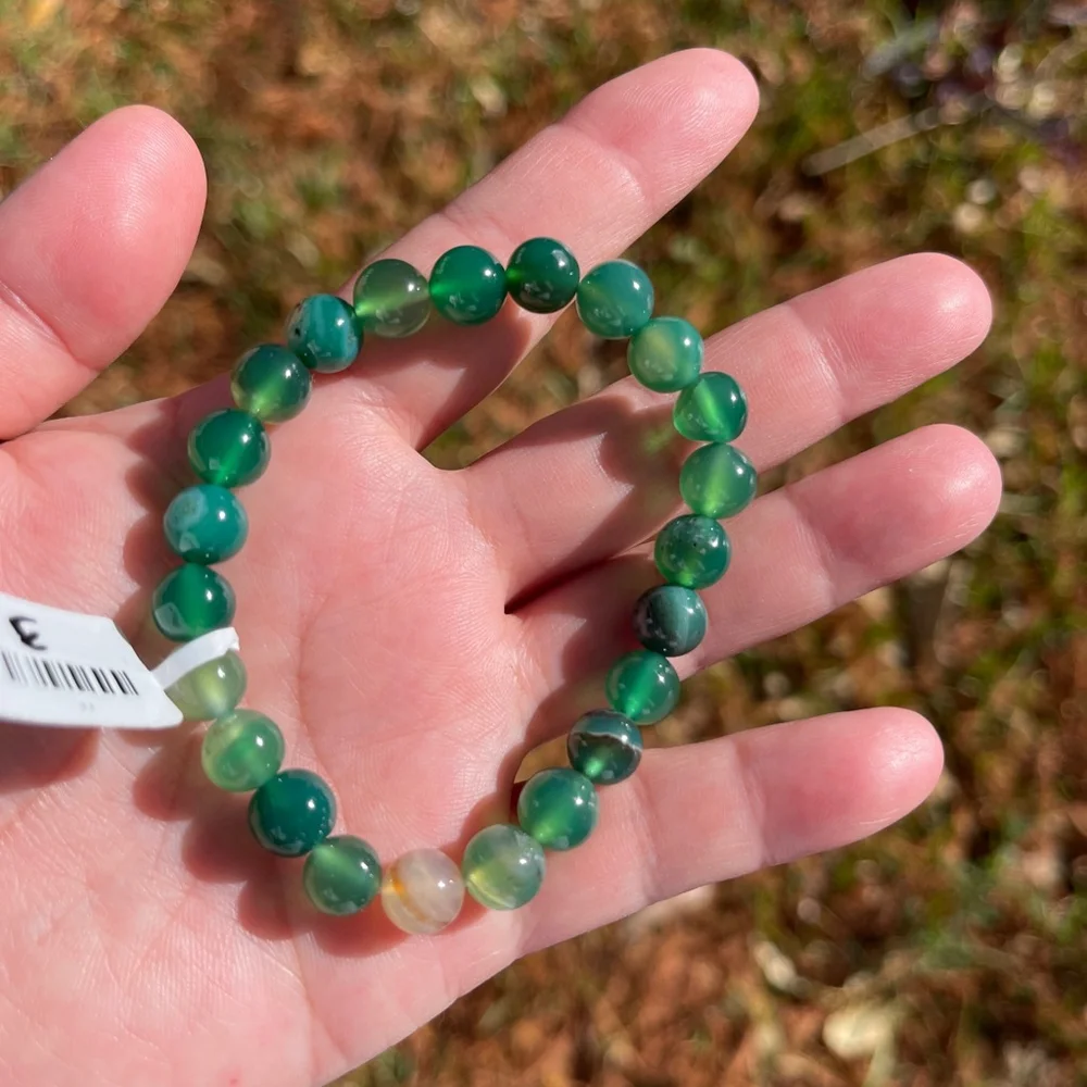 NWT Natural Green Onyx Beaded Elastic Bracelet - Picture 3 of 8